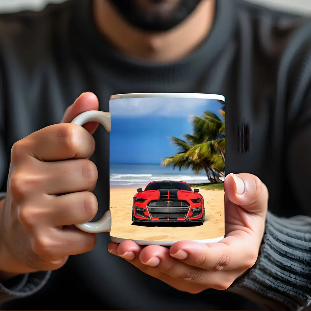Ford Mustang GT500 Red On Beach – Mugs