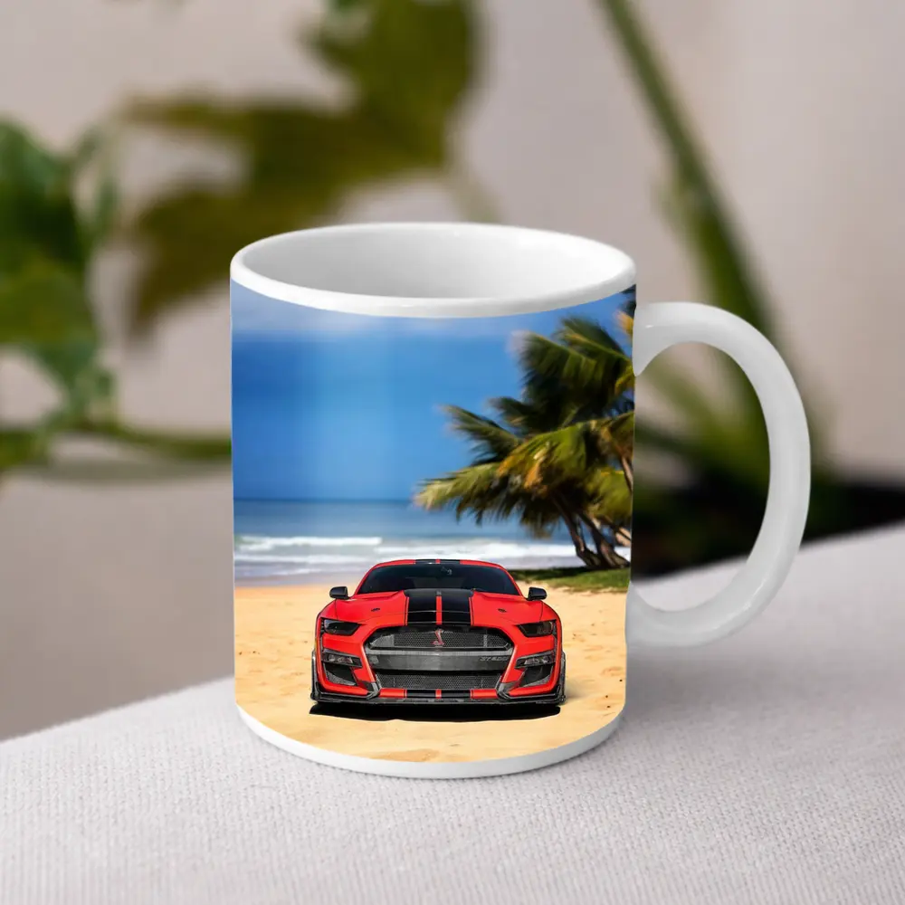 Ford Mustang GT500 Red On Beach – Mugs