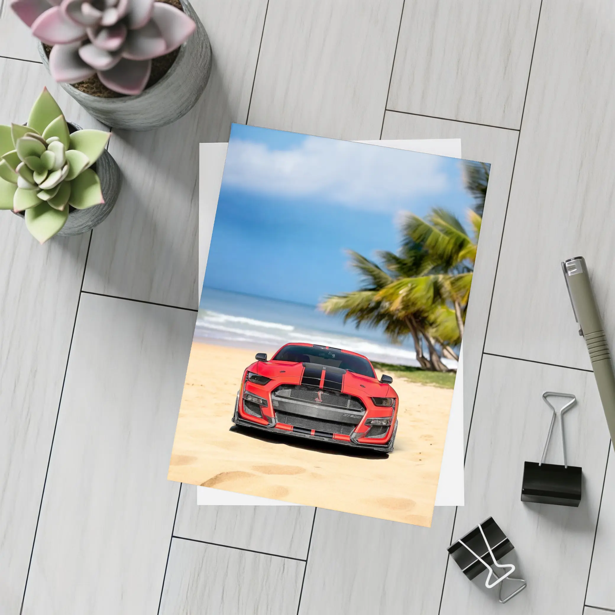 Ford Mustang GT500 Red On Beach – Postcards