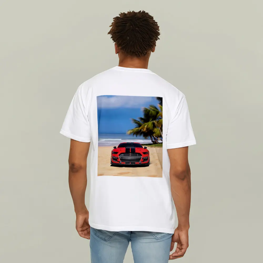 Ford Mustang GT500 Red On Beach – T-Shirts