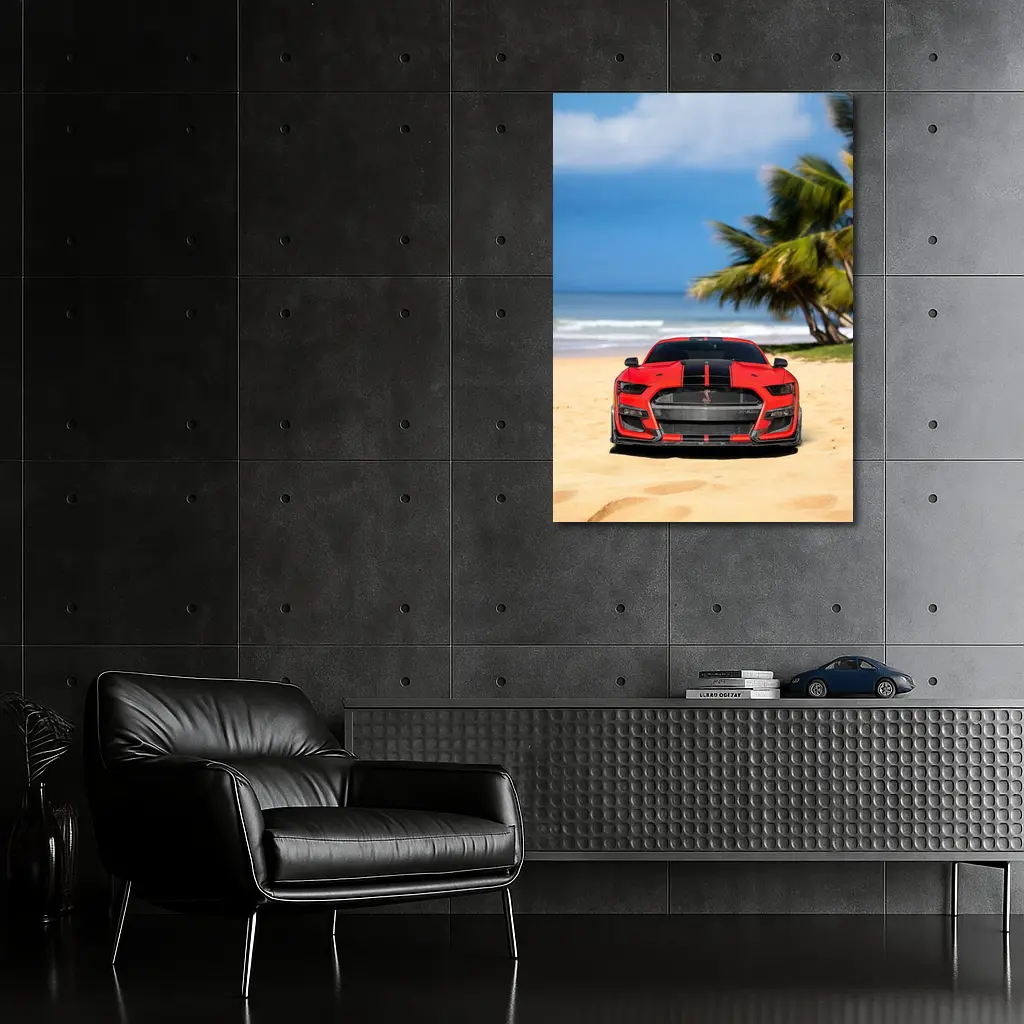 Ford Mustang GT500 Red On Beach – Wall Art