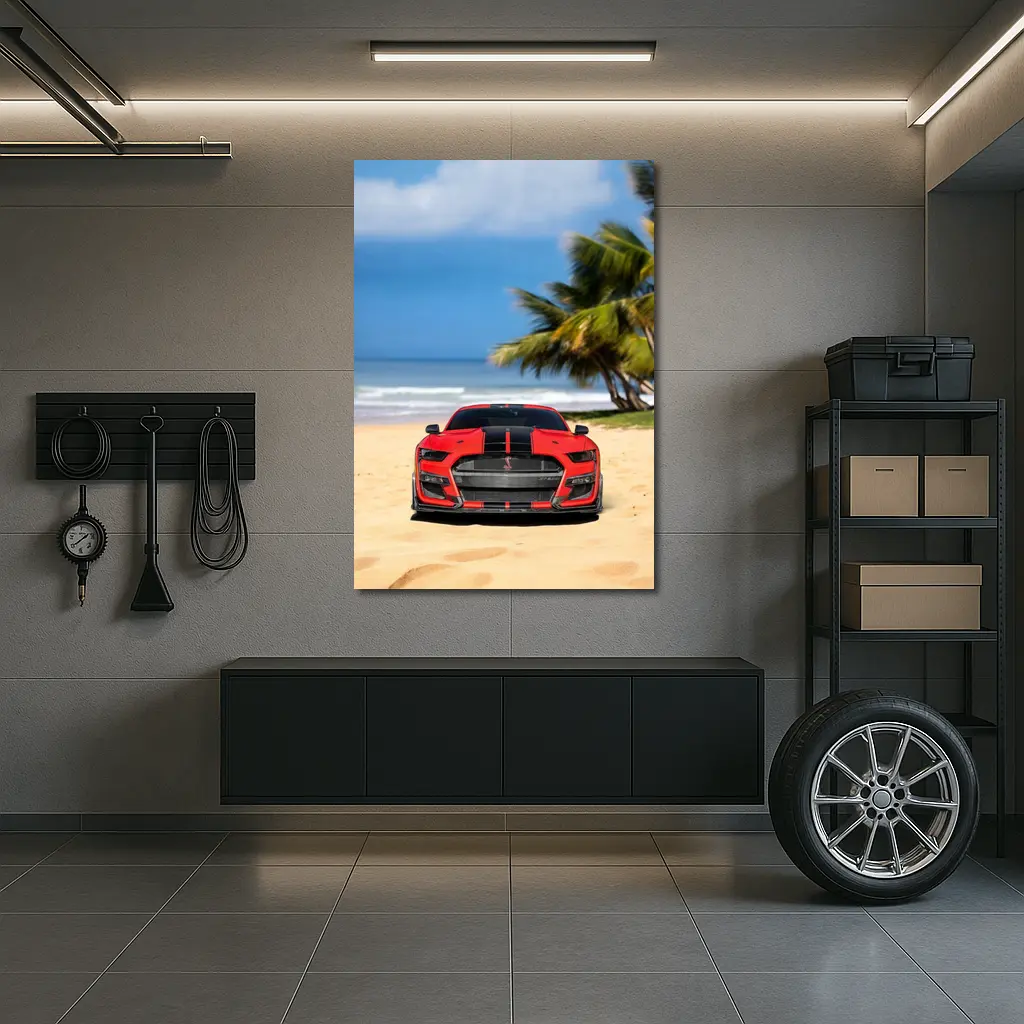 Ford Mustang GT500 Red On Beach – Wall Art