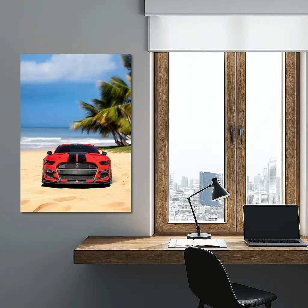 Ford Mustang GT500 Red On Beach – Wall Art