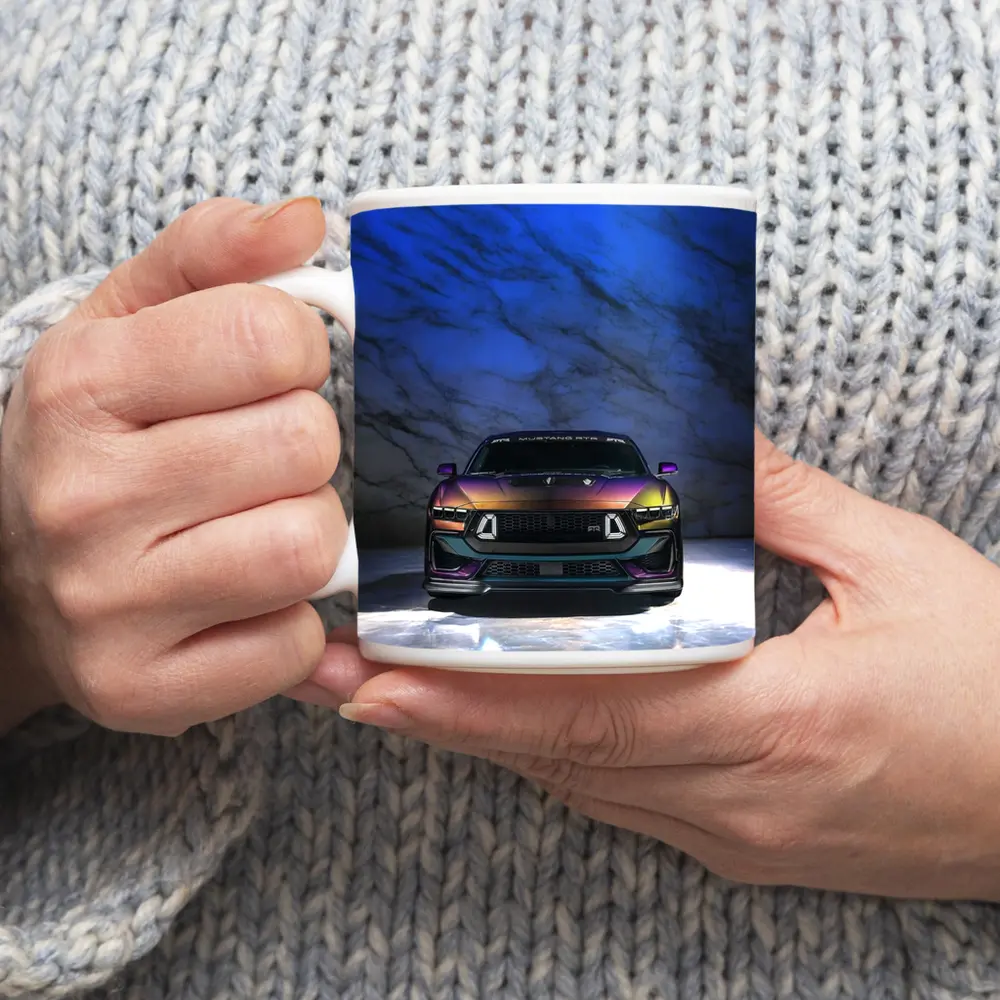 Ford Mustang RTR Multicolor Front Marble Background – Mugs