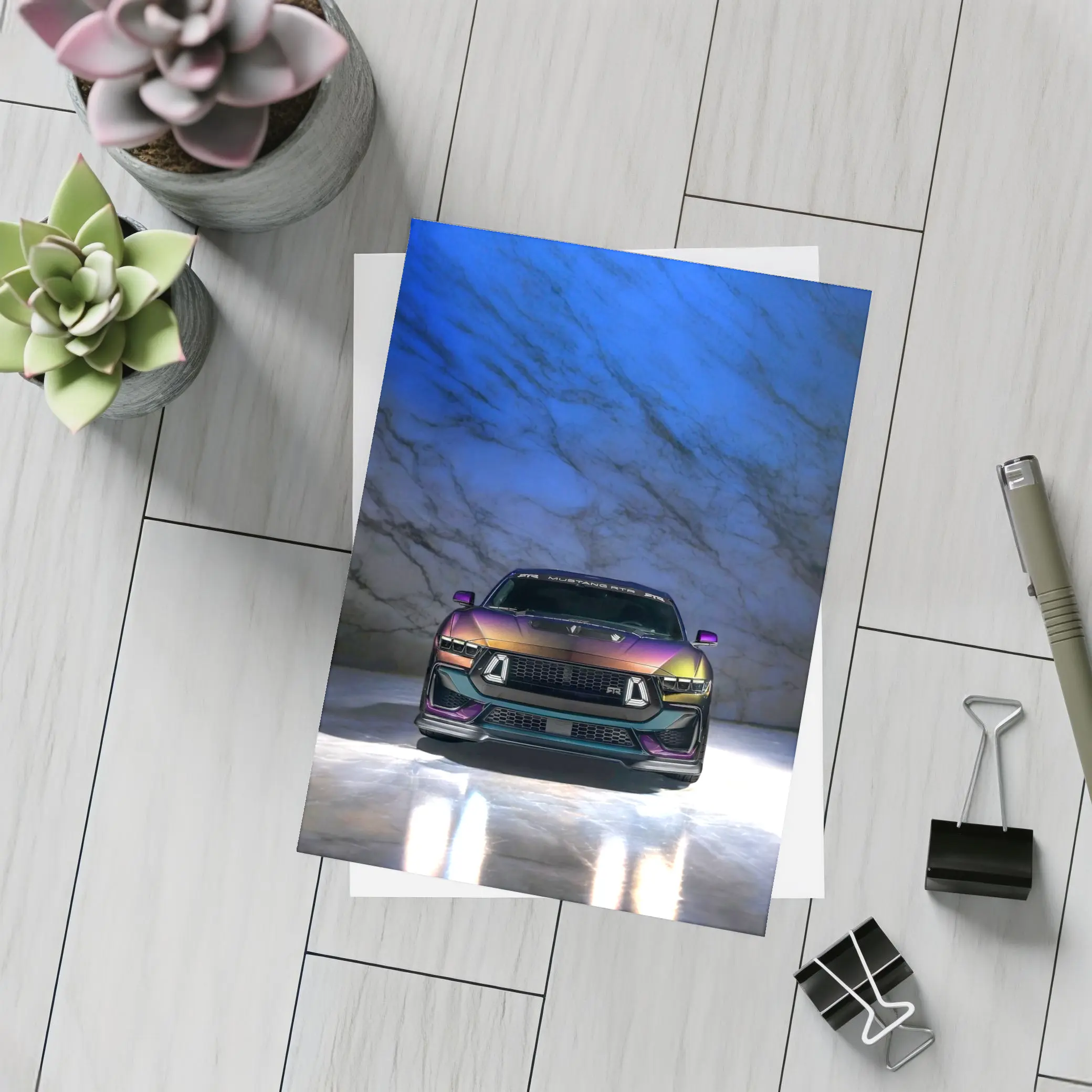Ford Mustang RTR Multicolor Front Marble Background – Postcards