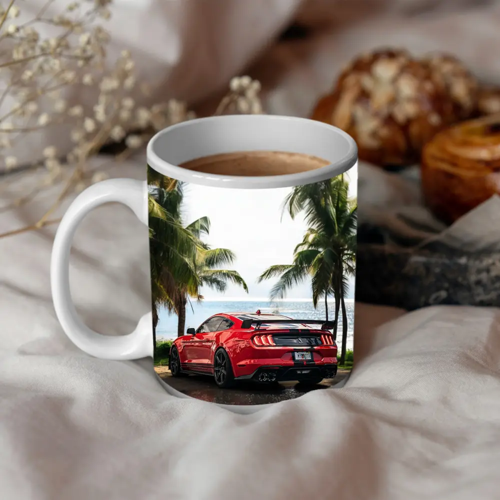 Ford Mustang Shelby GT500 Red Beach Palm Trees – Mugs