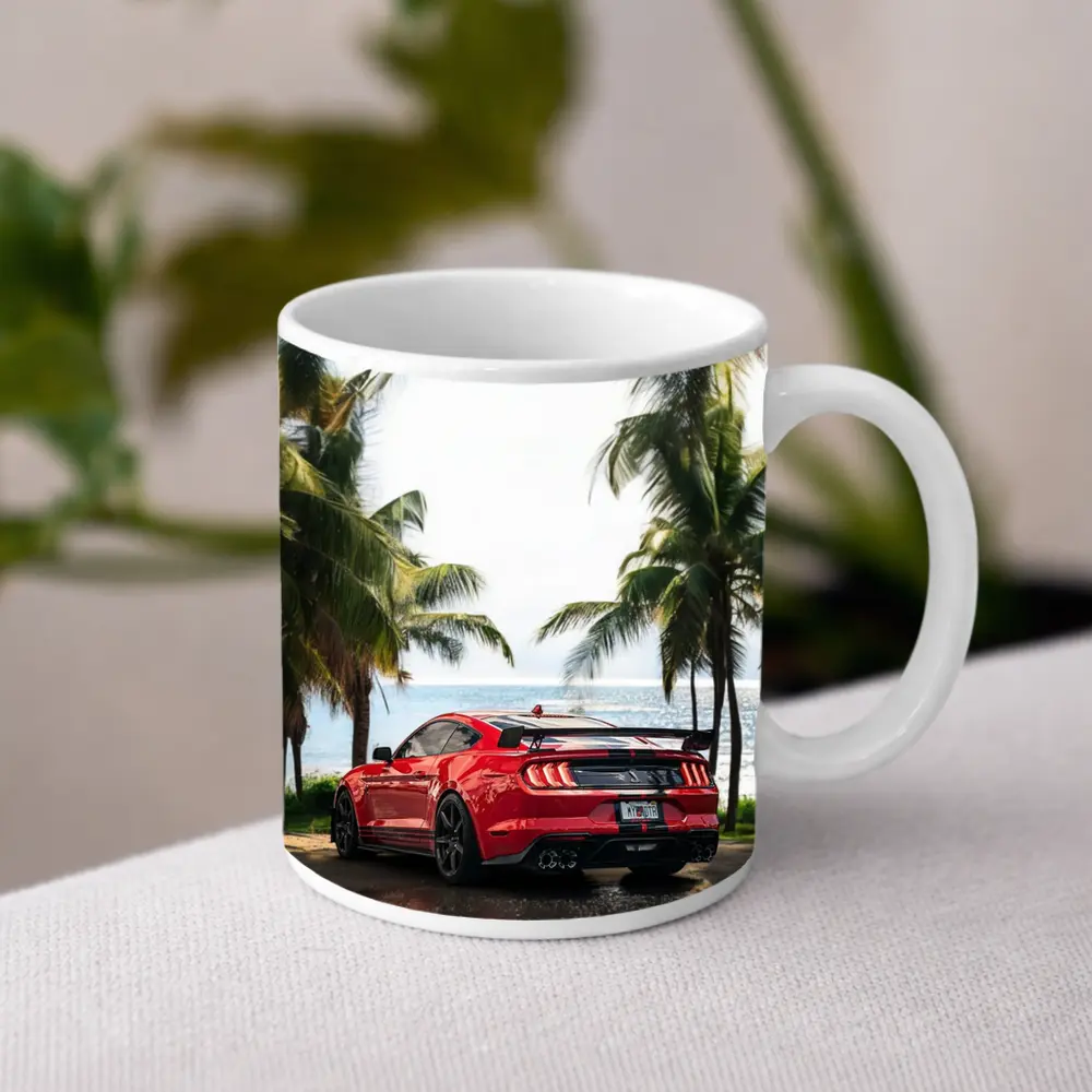 Ford Mustang Shelby GT500 Red Beach Palm Trees – Mugs