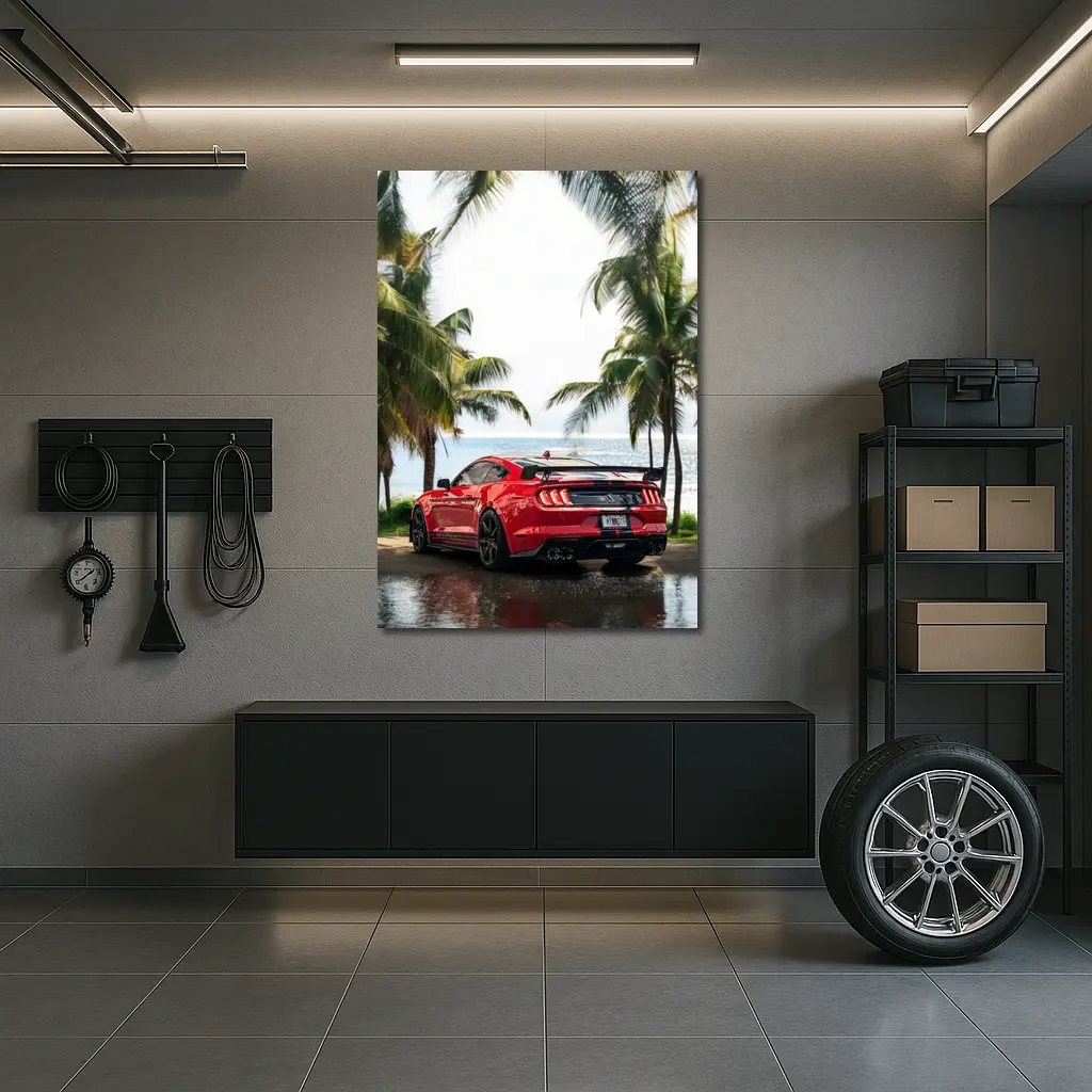 Ford Mustang Shelby GT500 Red Beach Palm Trees – Wall Art
