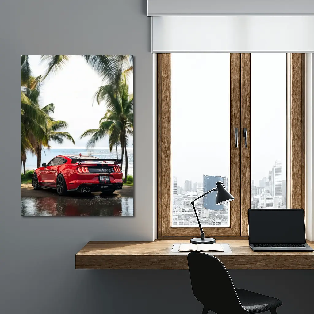 Ford Mustang Shelby GT500 Red Beach Palm Trees – Wall Art