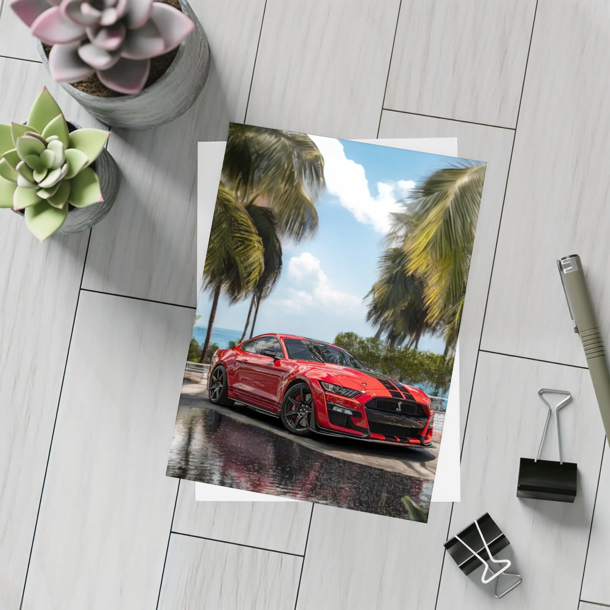 Ford Mustang Shelby GT500 Red Palm Trees – Postcards