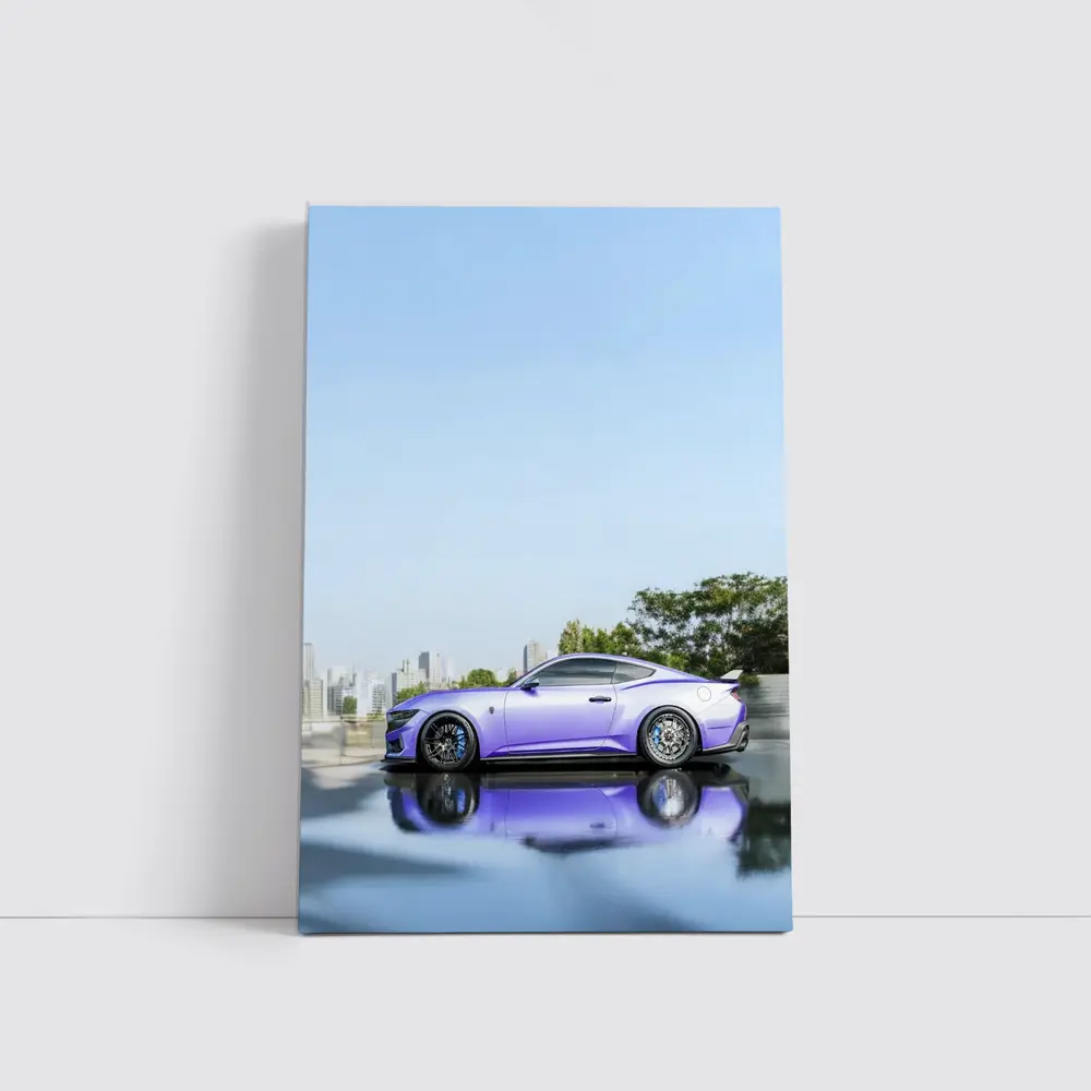 Purple Ford Mustang City Skyline Background – Wall Art
