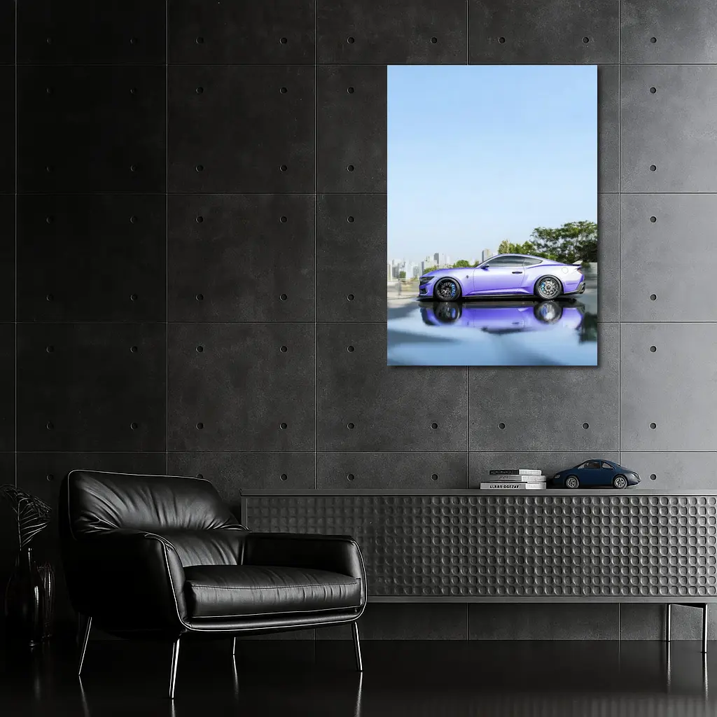 Purple Ford Mustang City Skyline Background – Wall Art