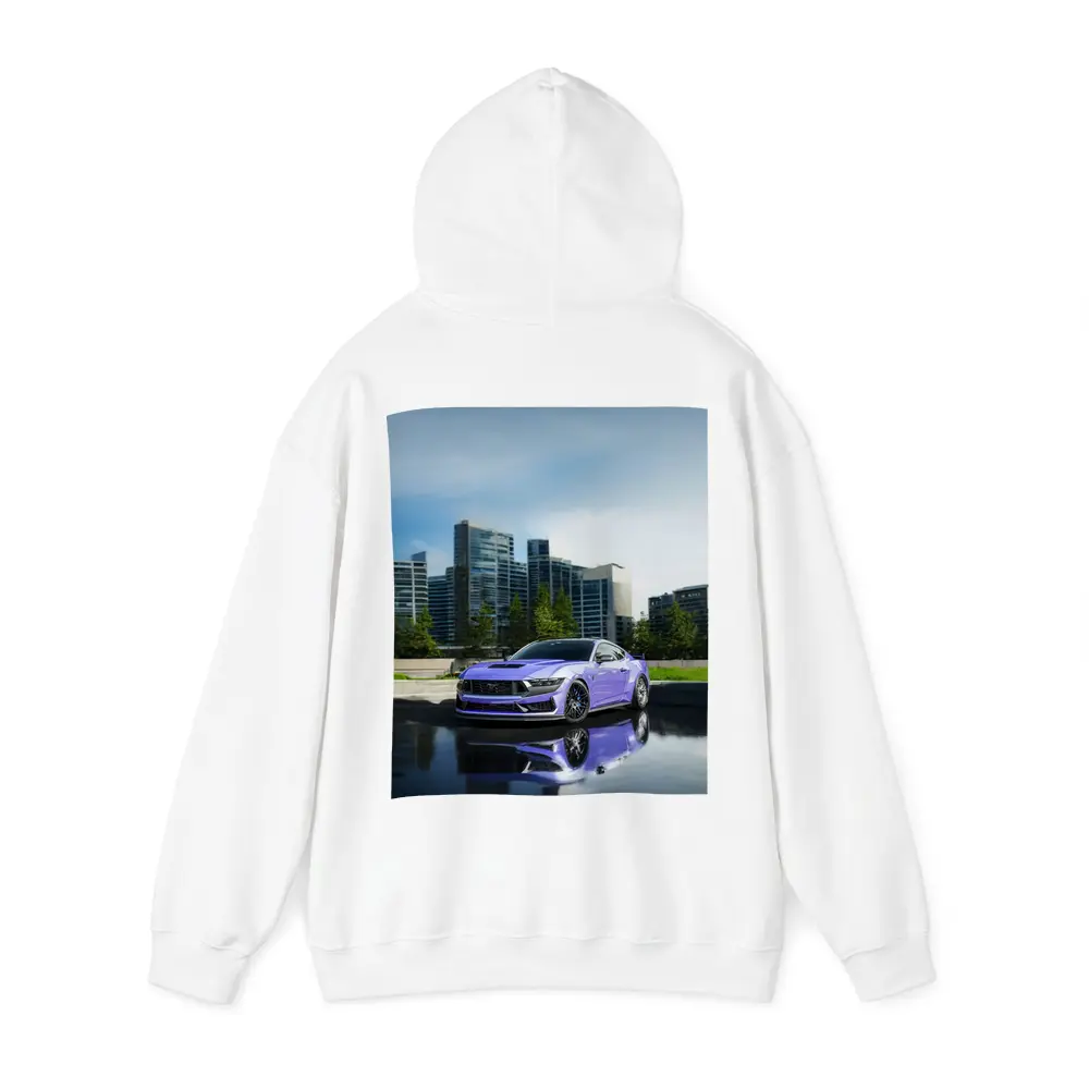 Purple Ford Mustang City Skyline Background – Hoodies