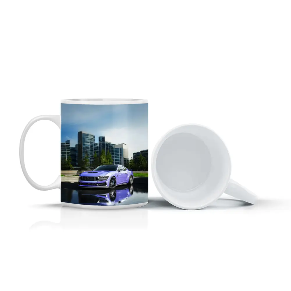 Purple Ford Mustang City Skyline Background – Mugs