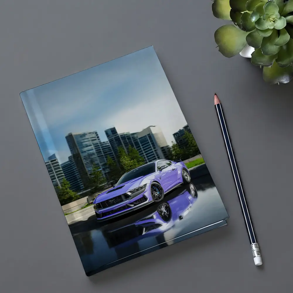 Purple Ford Mustang City Skyline Background – Notebooks