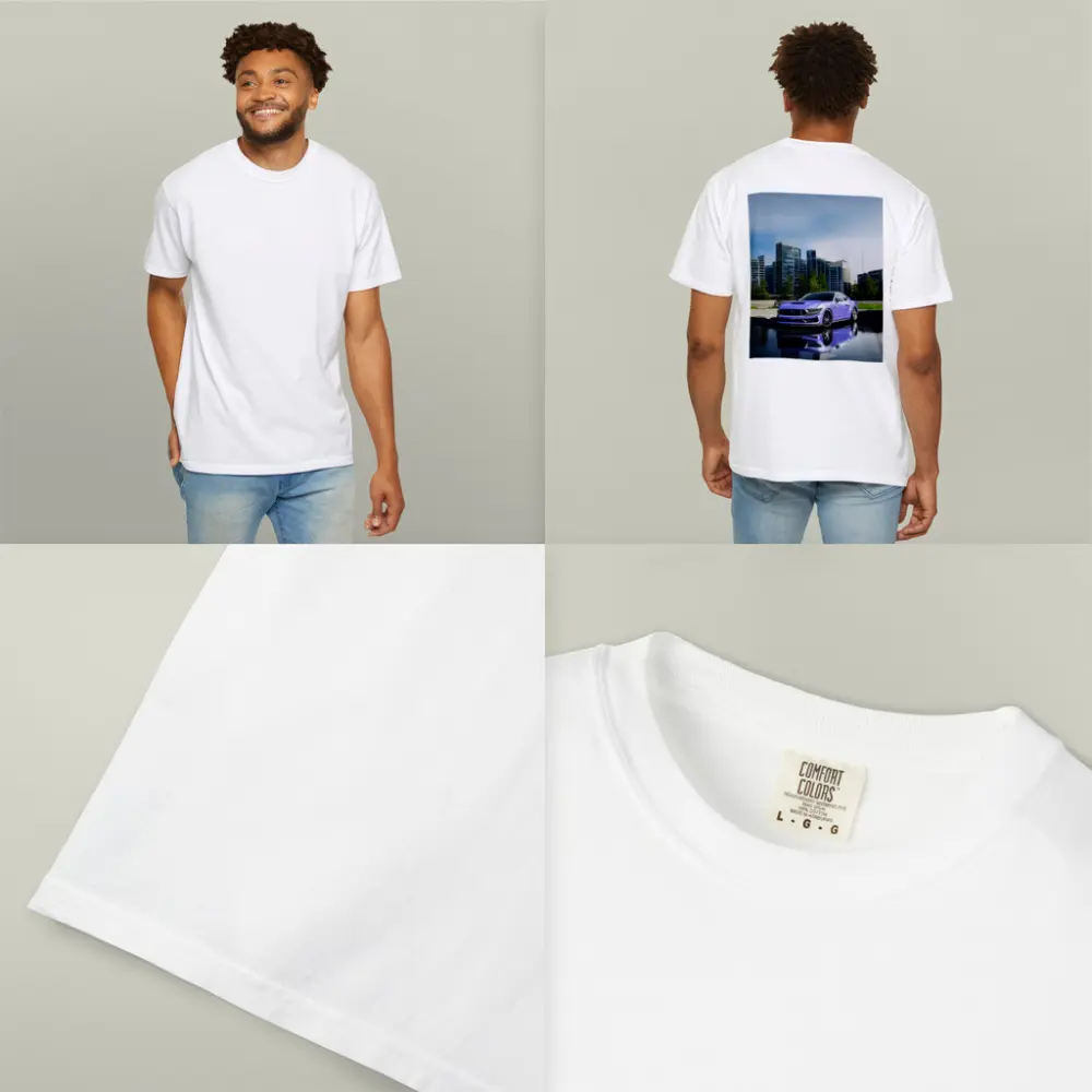 Purple Ford Mustang City Skyline Background – T-Shirts