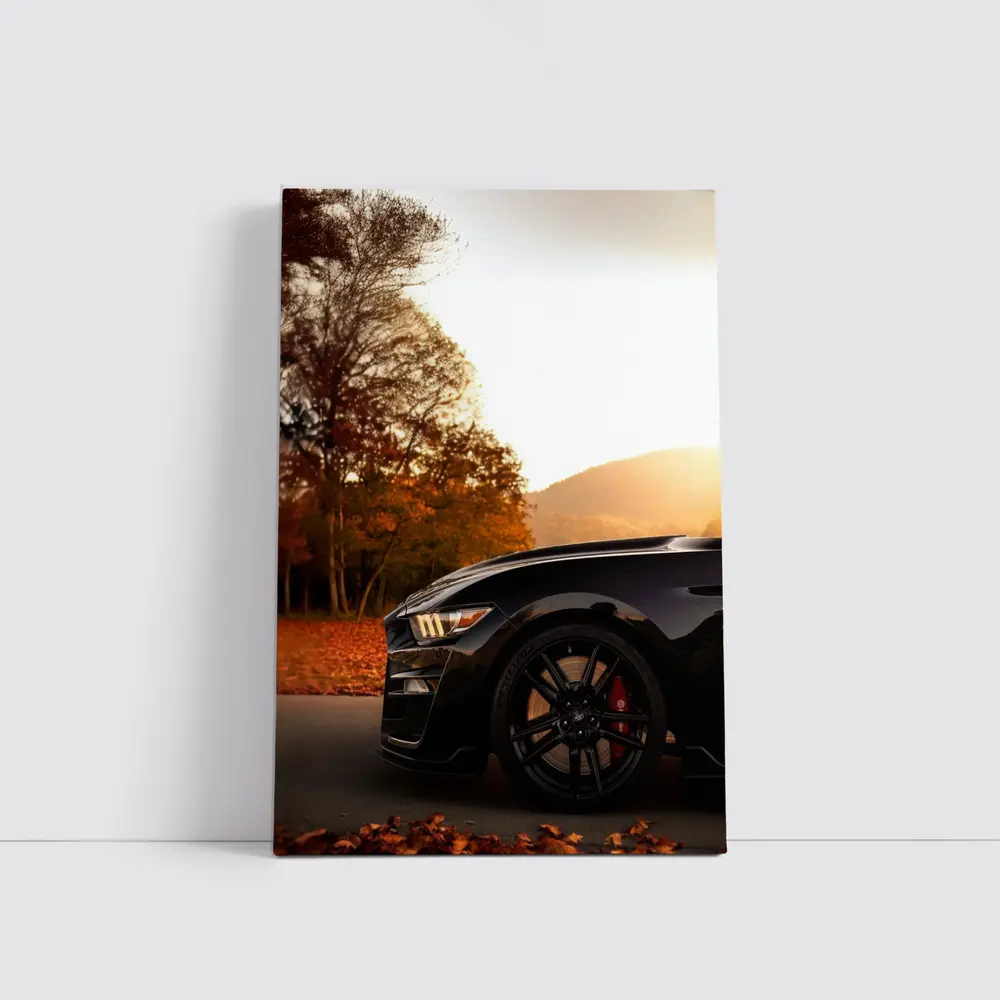 Black Ford Mustang Autumn Sunset Mountain – Wall Art