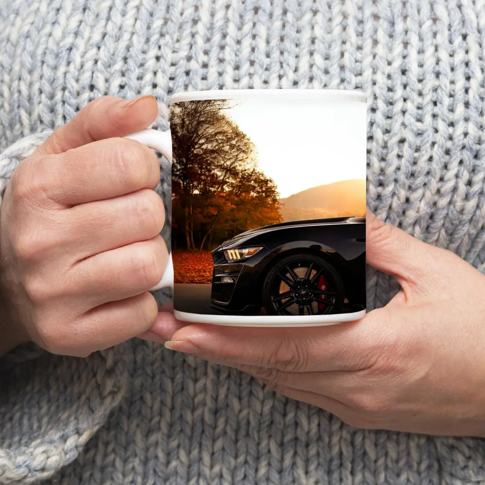 Black Ford Mustang Autumn Sunset Mountain – Mugs