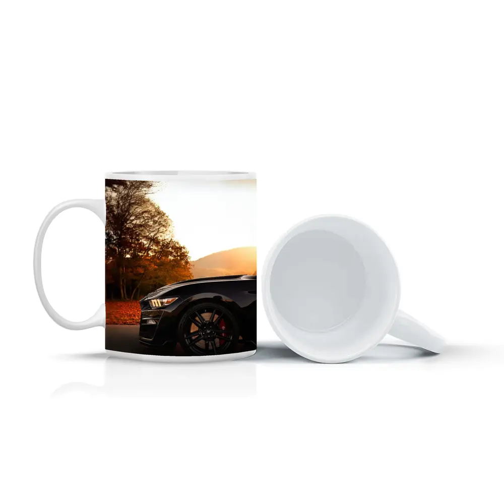 Black Ford Mustang Autumn Sunset Mountain – Mugs