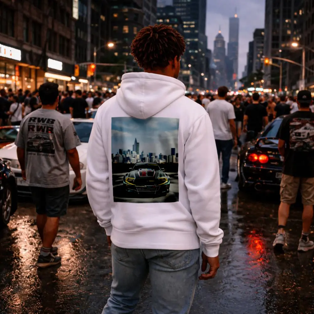 Ford Mustang Race Car City Skyline – Hoodies