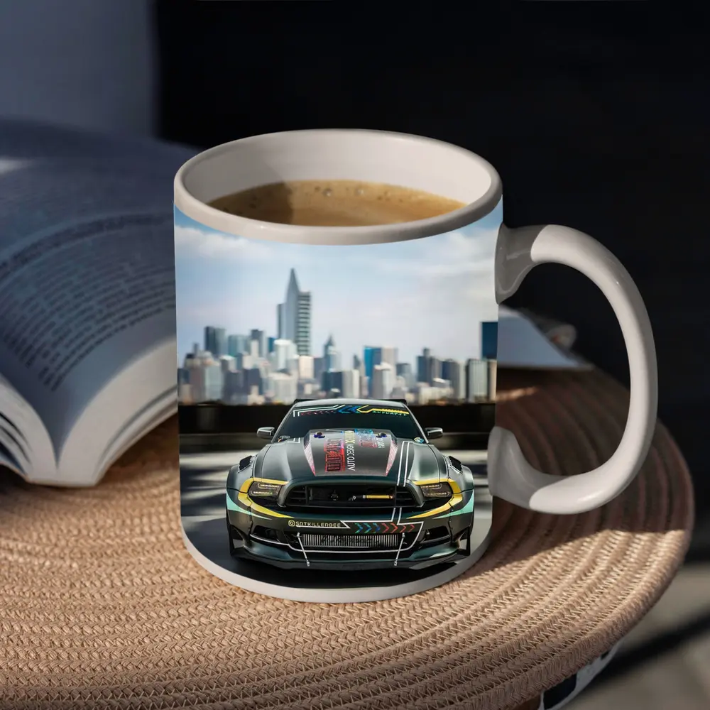 Ford Mustang Race Car City Skyline – Mugs