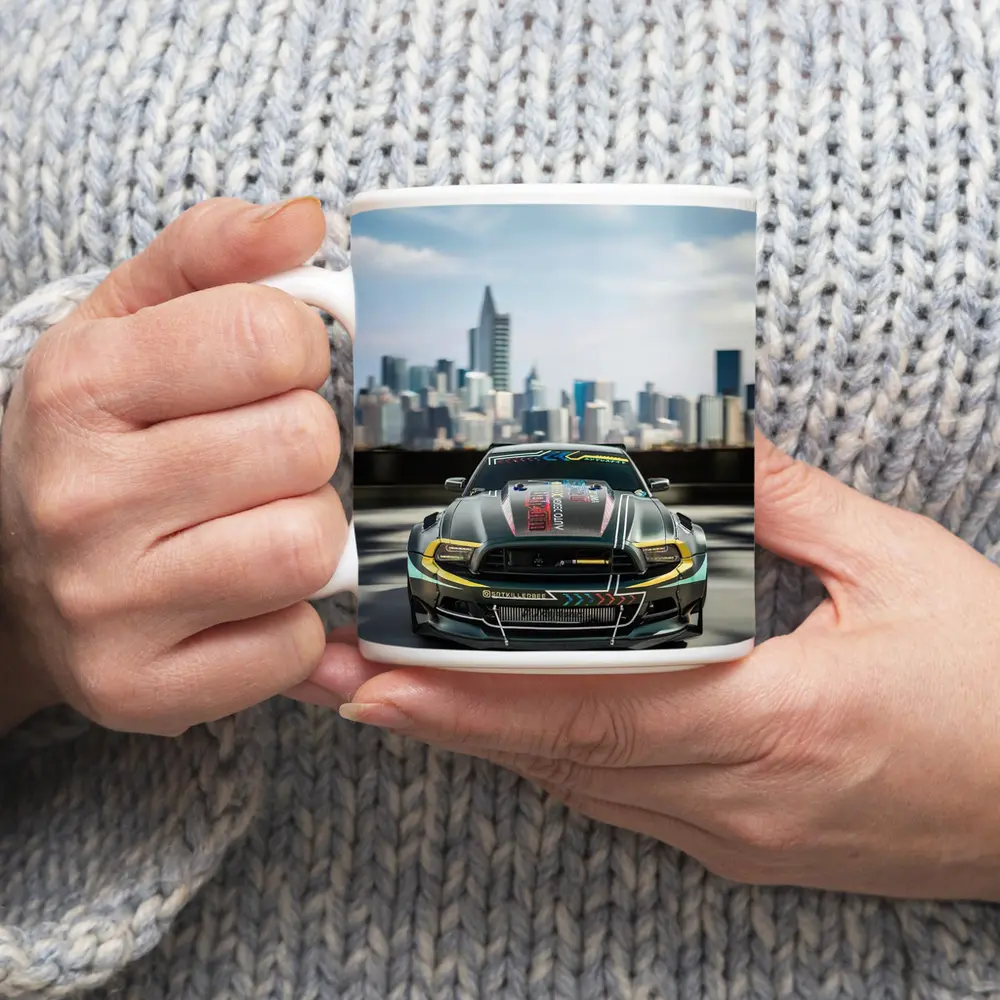 Ford Mustang Race Car City Skyline – Mugs