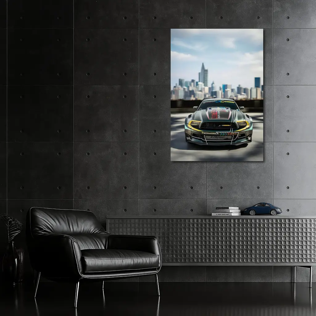 Ford Mustang Race Car City Skyline – Wall Art