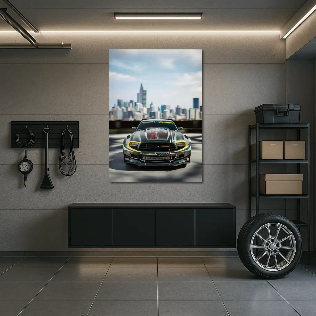 Ford Mustang Race Car City Skyline – Wall Art