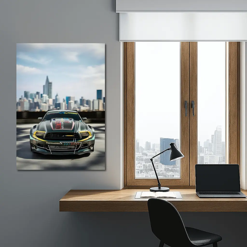 Ford Mustang Race Car City Skyline – Wall Art