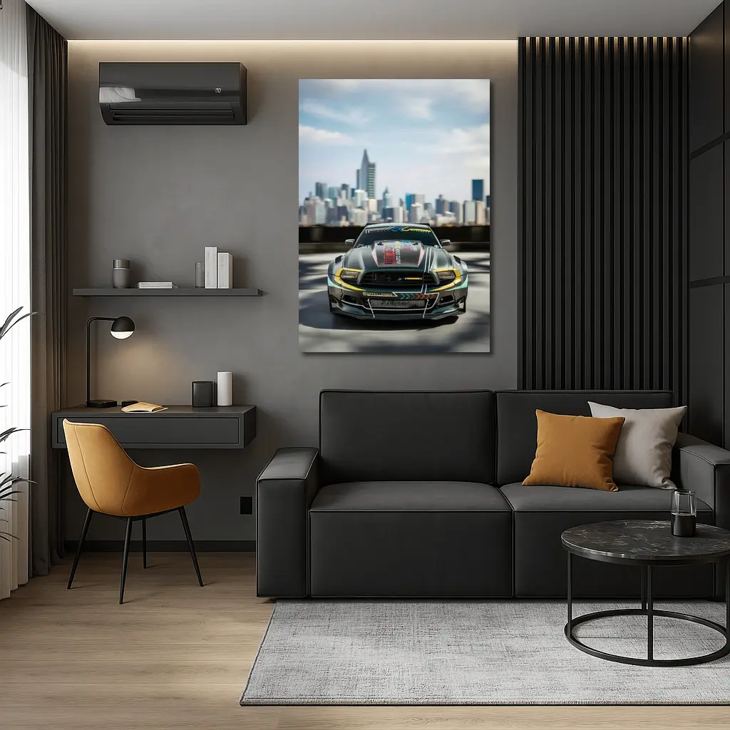 Ford Mustang Race Car City Skyline – Wall Art