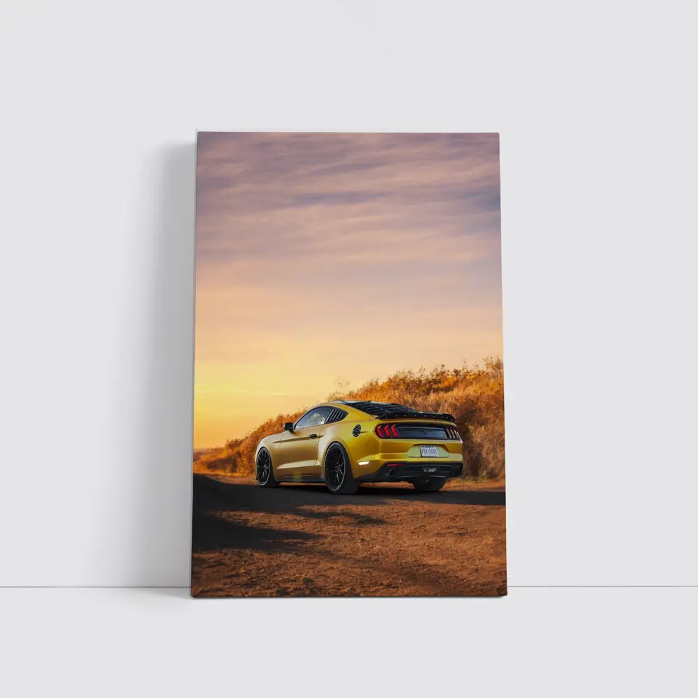Ford Mustang Yellow Car Sunset Dirt Road – Wall Art