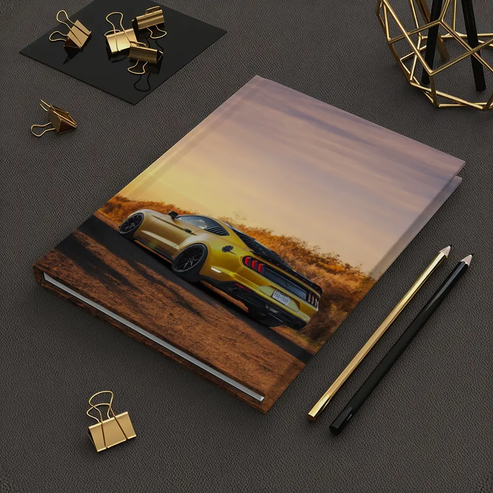 Ford Mustang Yellow Car Sunset Dirt Road – Notebooks