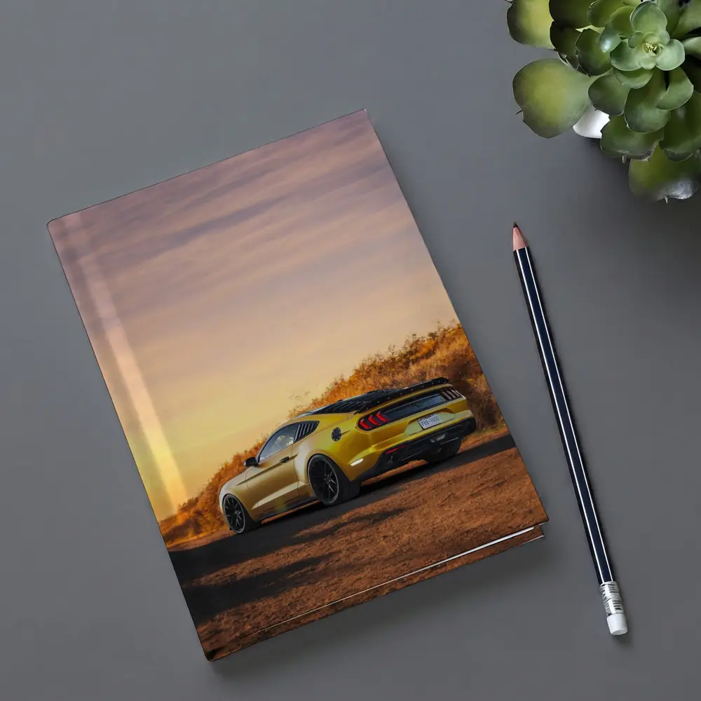 Ford Mustang Yellow Car Sunset Dirt Road – Notebooks