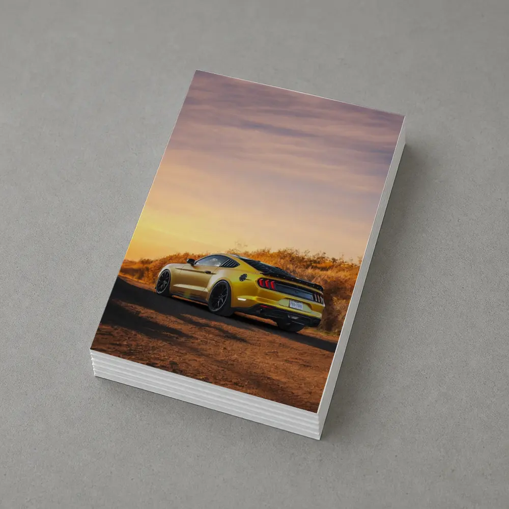 Ford Mustang Yellow Car Sunset Dirt Road – Postcards