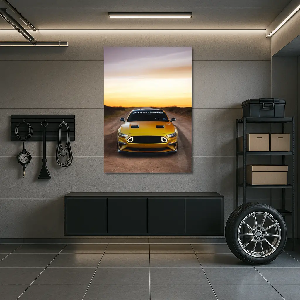Ford Mustang Golden Sunset Dirt Road – Wall Art