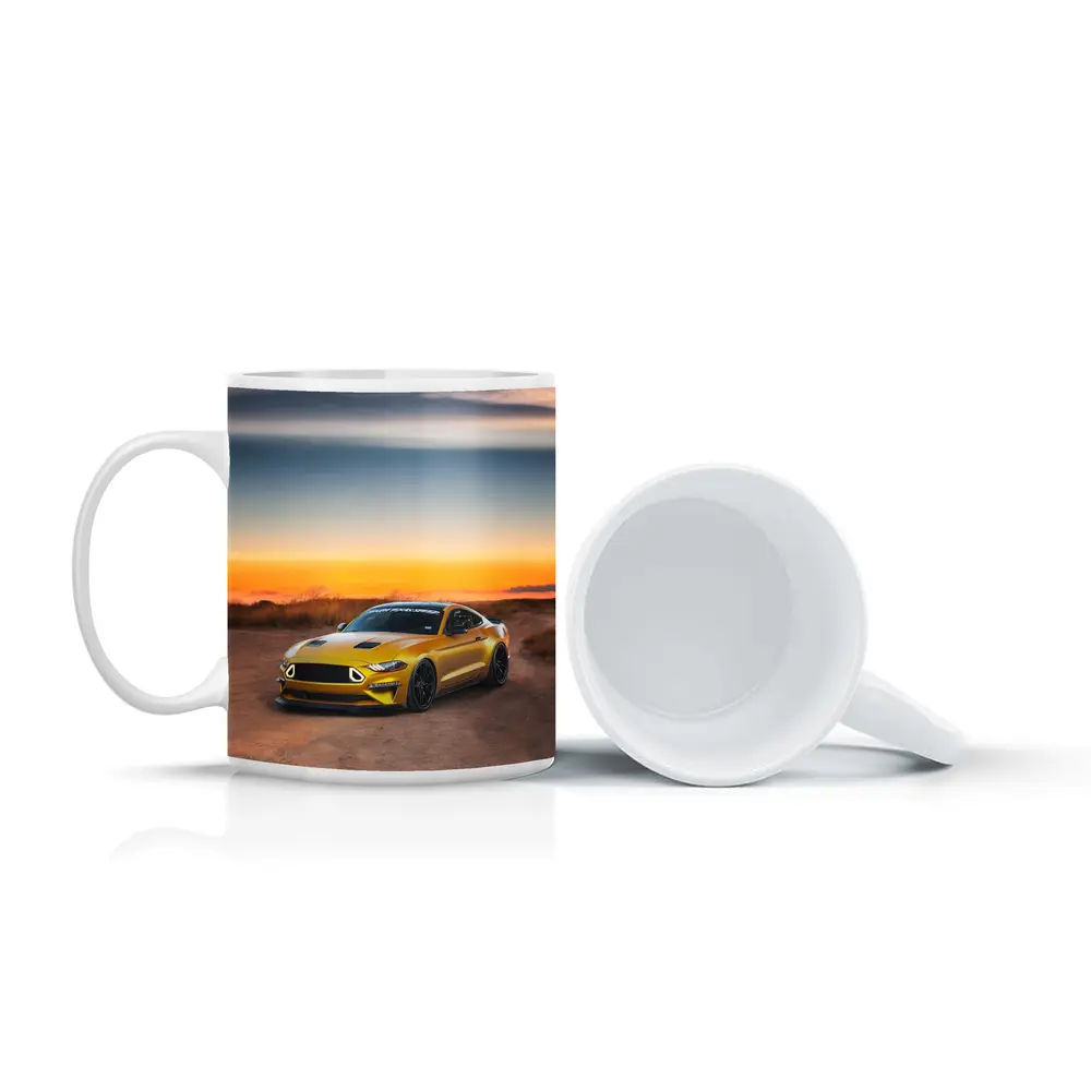Ford Mustang Yellow Sports Car Sunset Sky – Mugs
