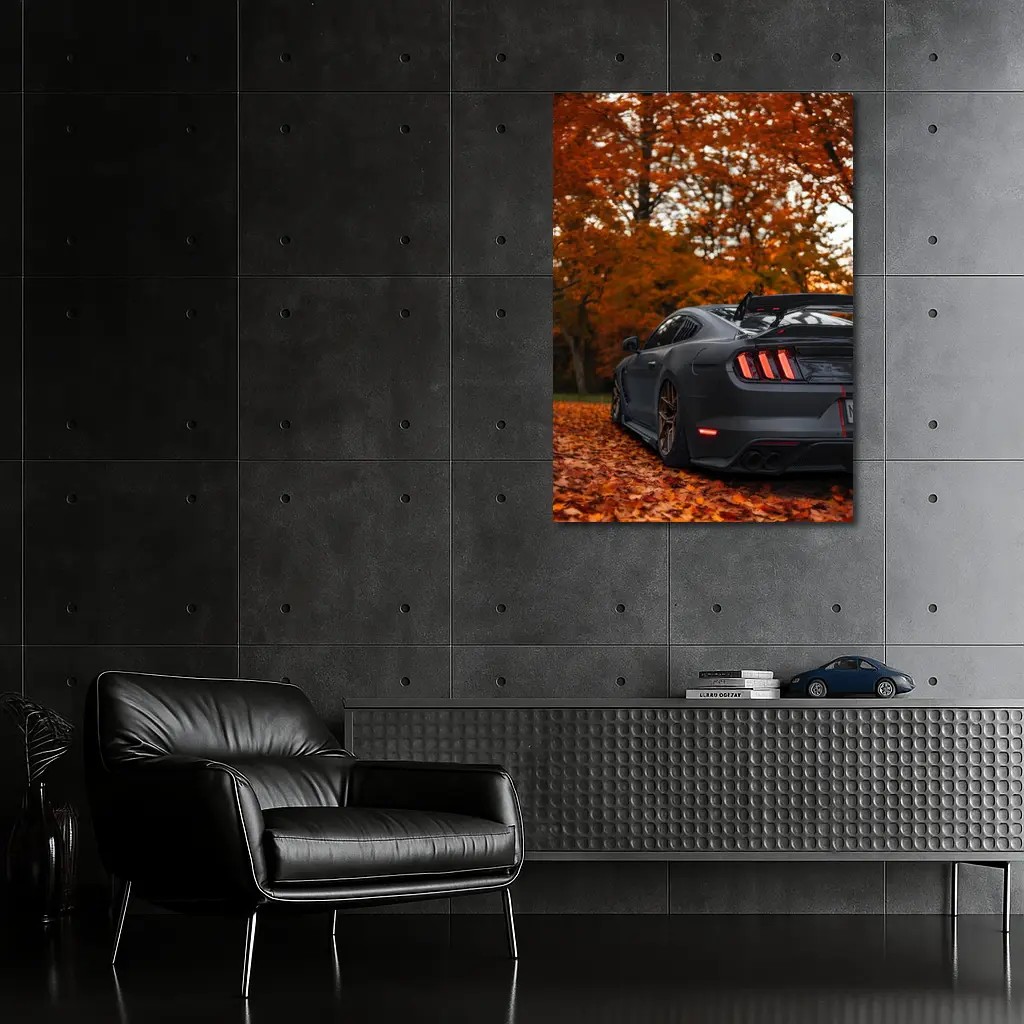 Ford Mustang Matte Gray Autumn Forest – Wall Art