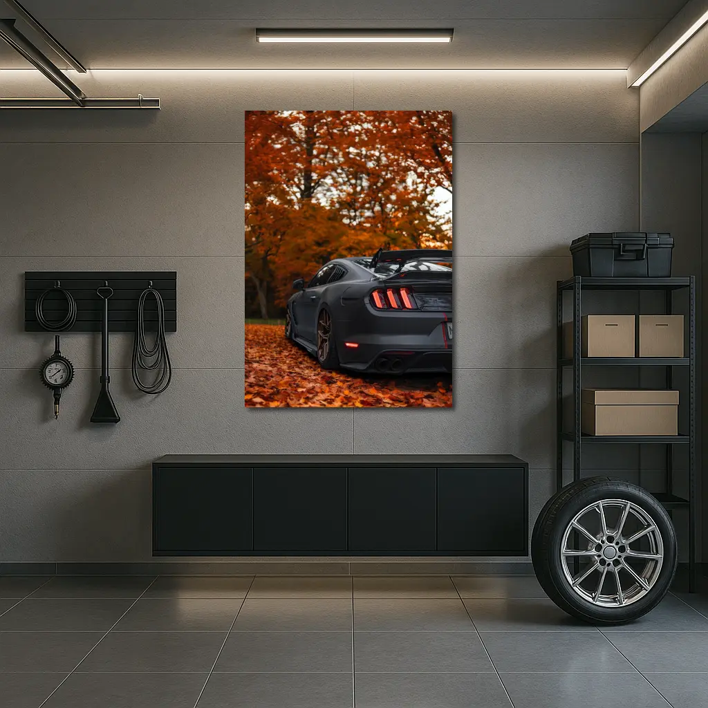 Ford Mustang Matte Gray Autumn Forest – Wall Art