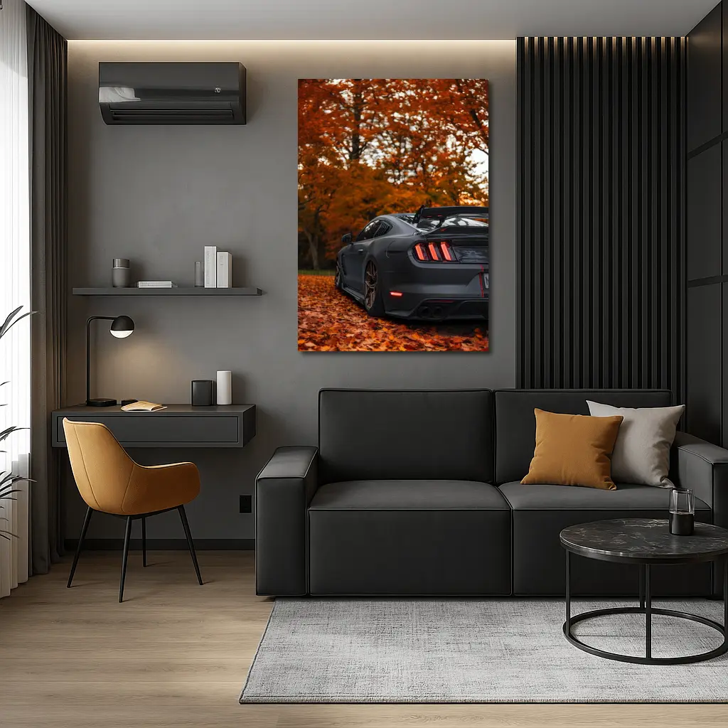 Ford Mustang Matte Gray Autumn Forest – Wall Art