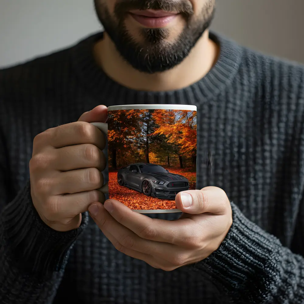 Ford Mustang Shelby Matte Gray Autumn Forest – Mugs