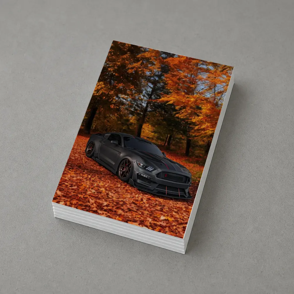 Ford Mustang Shelby Matte Gray Autumn Forest – Postcards