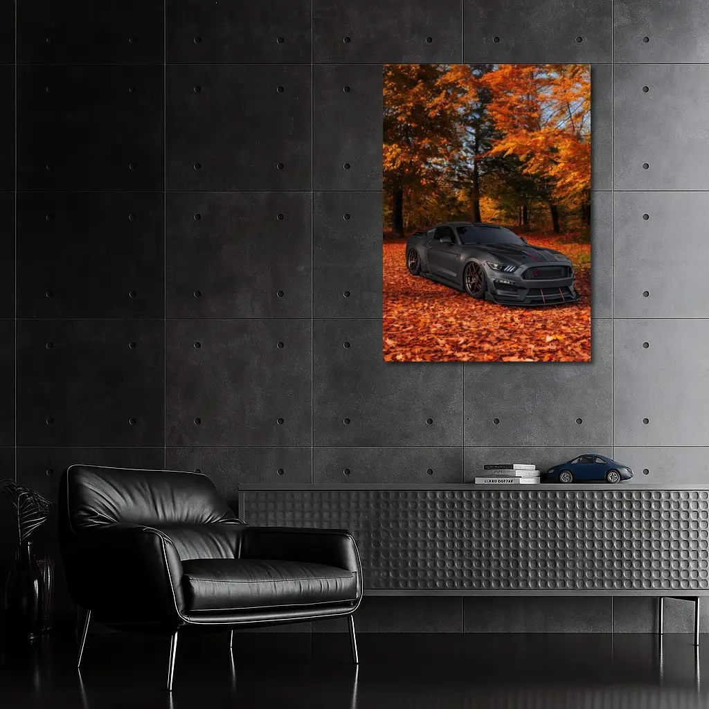 Ford Mustang Shelby Matte Gray Autumn Forest – Wall Art