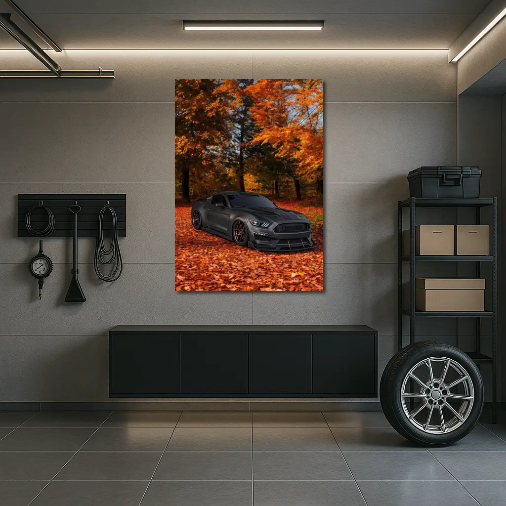 Ford Mustang Shelby Matte Gray Autumn Forest – Wall Art