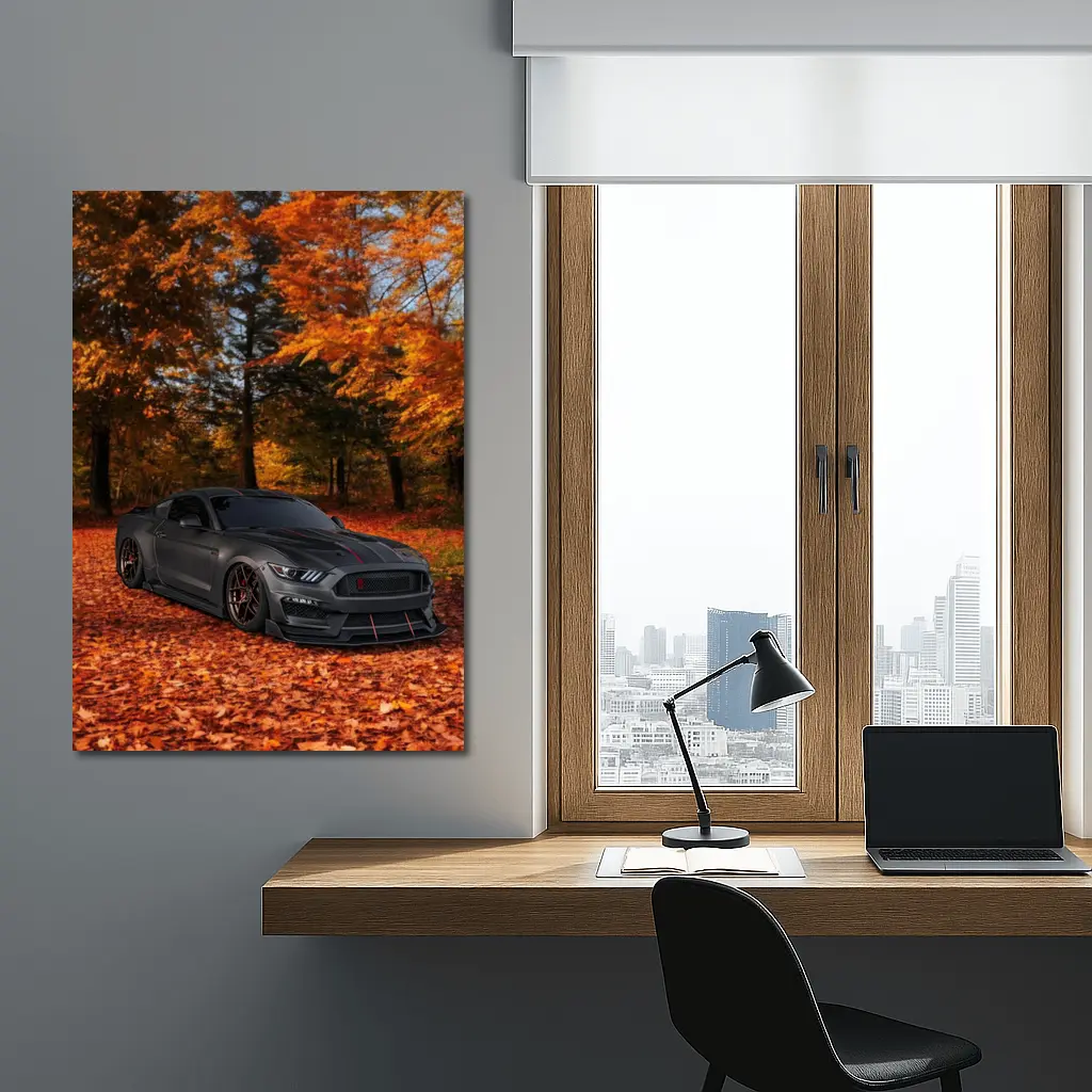 Ford Mustang Shelby Matte Gray Autumn Forest – Wall Art