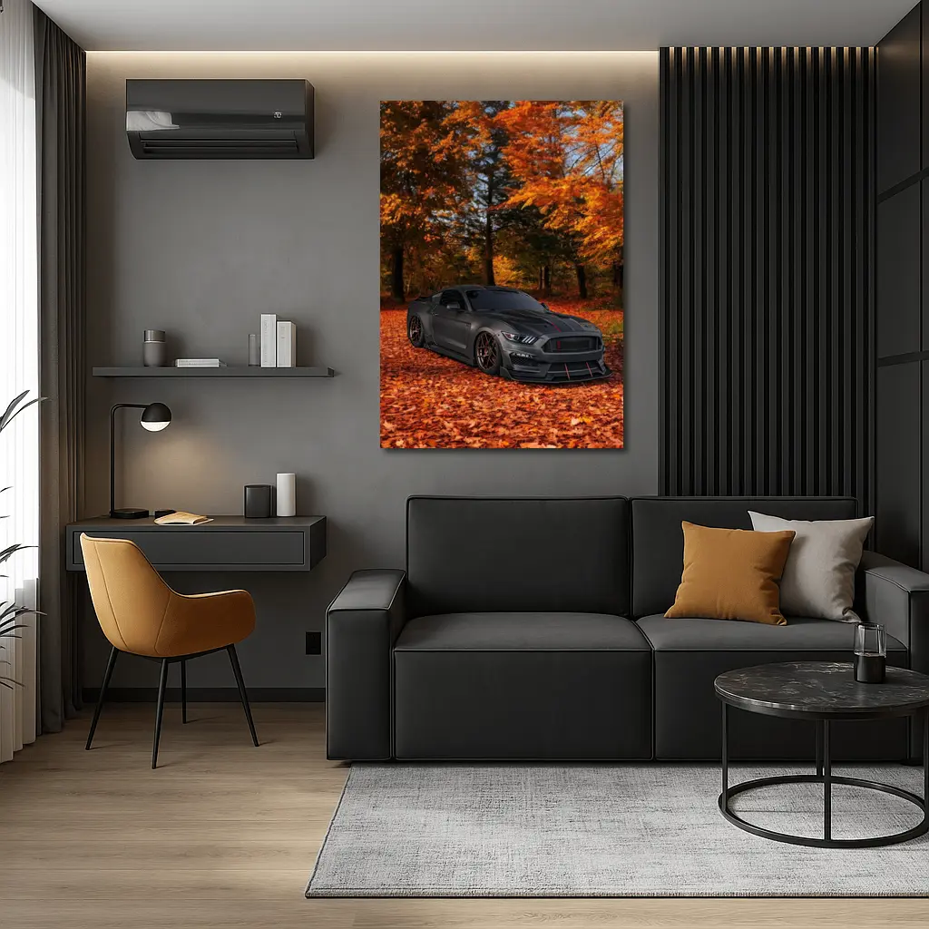 Ford Mustang Shelby Matte Gray Autumn Forest – Wall Art