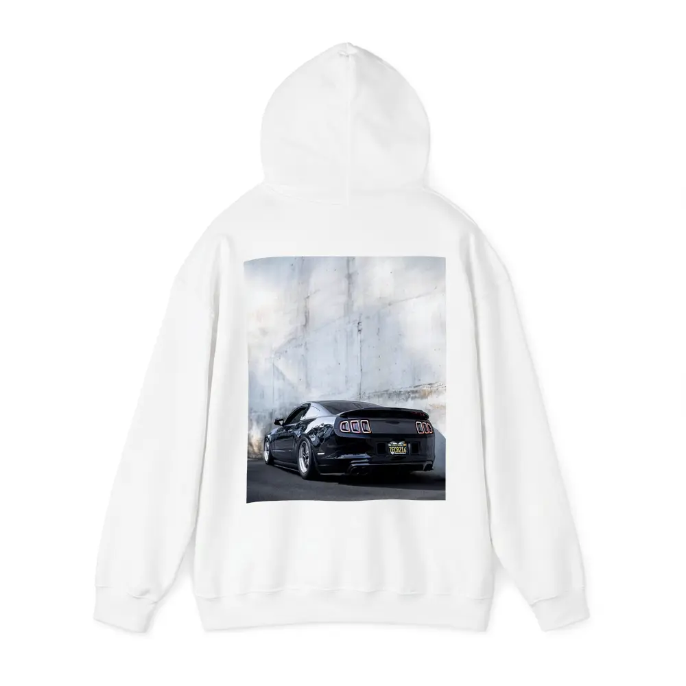 Black Ford Mustang Against Concrete Wall – Hoodies