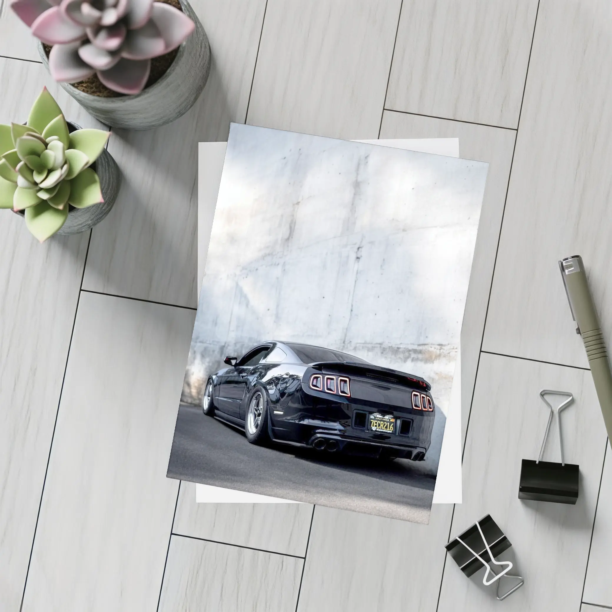 Black Ford Mustang Against Concrete Wall – Postcards
