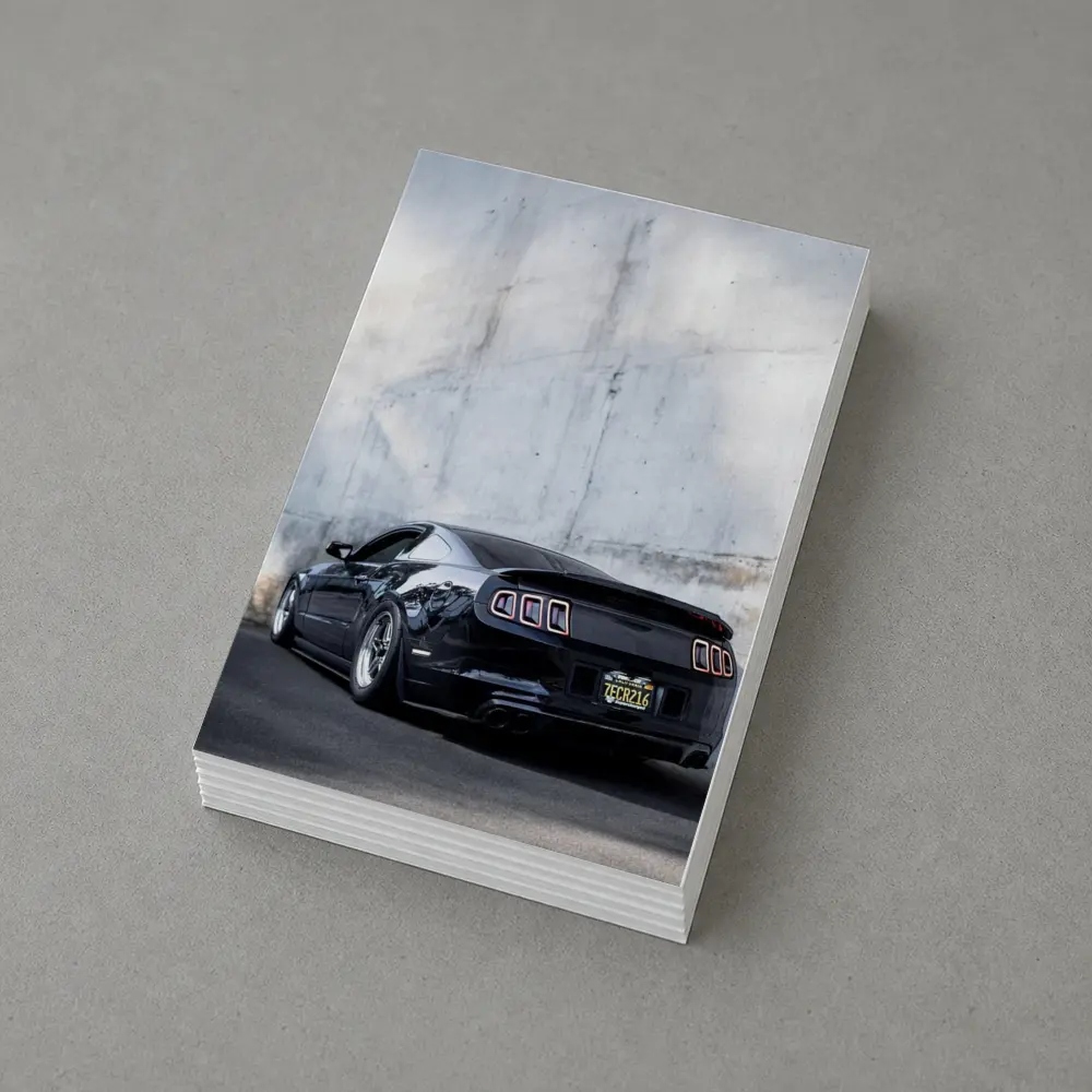 Black Ford Mustang Against Concrete Wall – Postcards