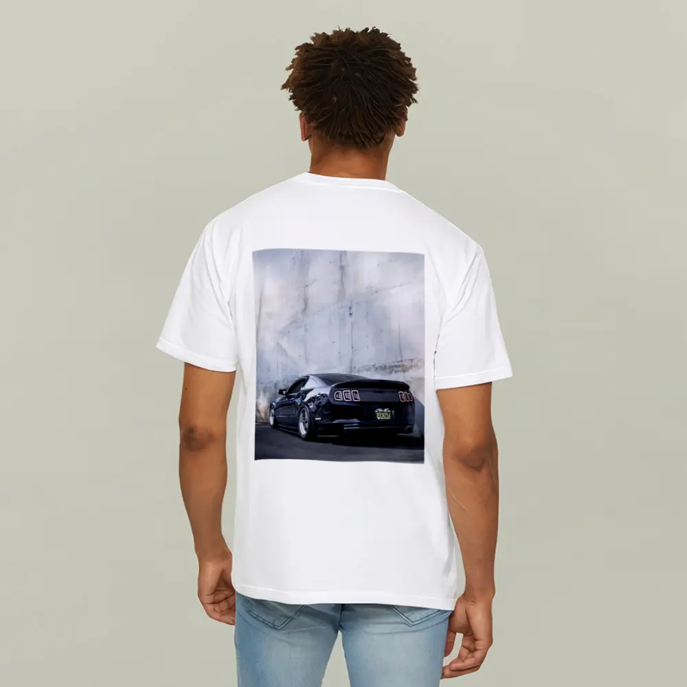 Black Ford Mustang Against Concrete Wall – T-Shirts
