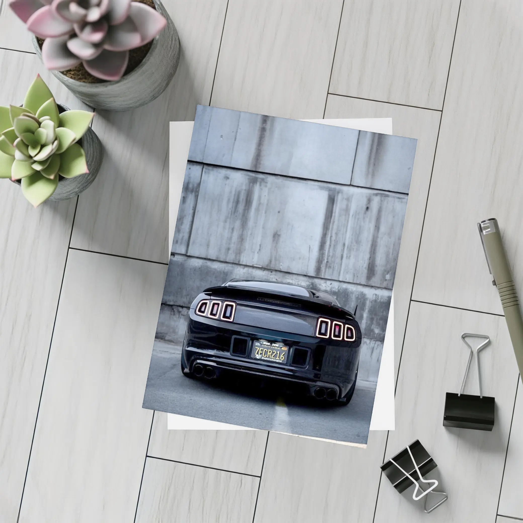 Black Ford Mustang Rear Concrete Wall – Postcards